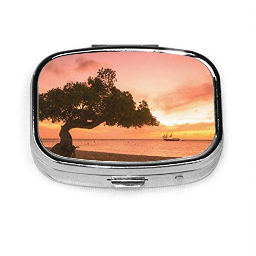 Colorido hermoso Aruba Sunset Divi Tree y velero en el pastillero cuadrado cajas decorativas pastillero pastillero tableta H