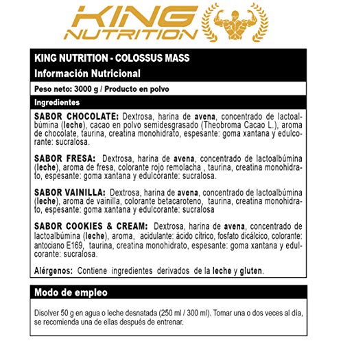 COLOSSUS MASS 3kg Fresa King Nutrition proteina carbohidratos creatina gainer subidor de masa peso y fuerza