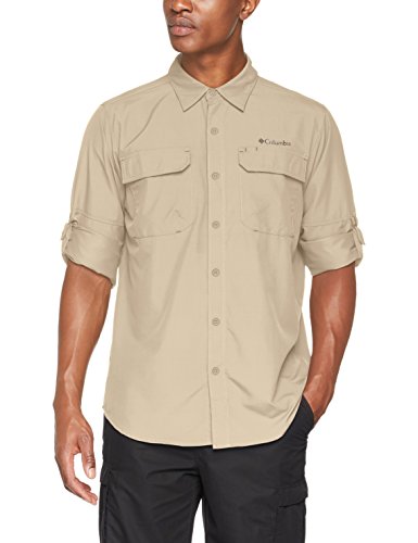Columbia Camisa de Excursionismo de Manga Larga para Hombre, Silver Ridge II Long Sleeve Shirt, Beige (Fossil), L