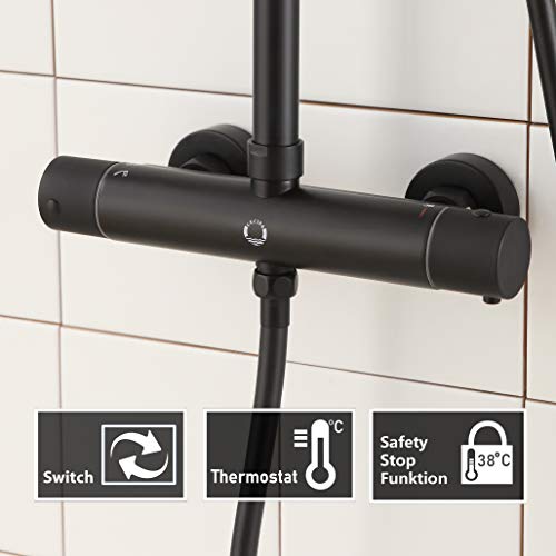Columna Ducha, CECIPA Negra Columna de Ducha con Grifo Termostatico Ducha Lluvia Columnas Set de Ducha de Baño Altura Ajustable Sistema de Ducha con Barra de Ducha y Teleducha Columna Ducha, CECIPA Negra Columna de Ducha con Grifo Termostatico Ducha Lluvia Columnas Set de Ducha de Baño Altura Ajustable Sistema de Ducha con Barra de Ducha y Teleducha