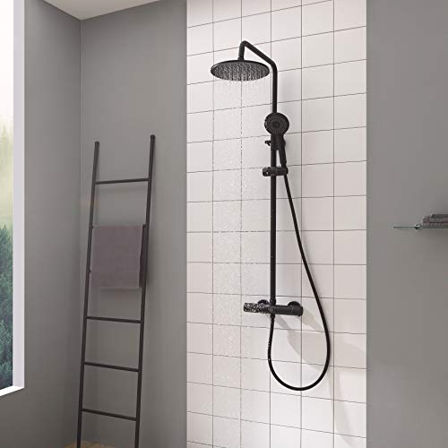 Columna Ducha, CECIPA Negra Columna de Ducha con Grifo Termostatico Ducha Lluvia Columnas Set de Ducha de Baño Altura Ajustable Sistema de Ducha con Barra de Ducha y Teleducha Columna Ducha, CECIPA Negra Columna de Ducha con Grifo Termostatico Ducha Lluvia Columnas Set de Ducha de Baño Altura Ajustable Sistema de Ducha con Barra de Ducha y Teleducha