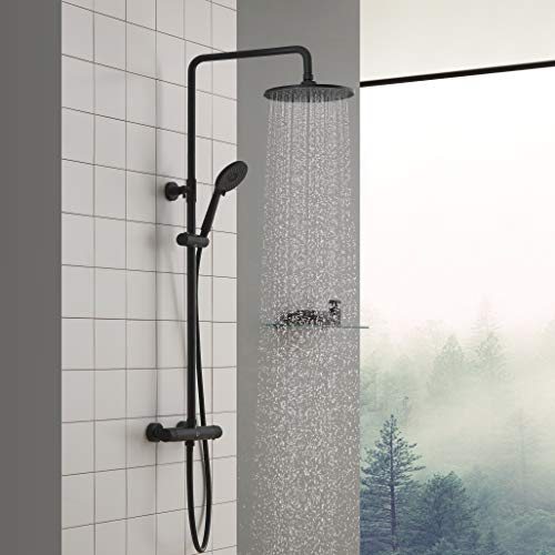 Columna Ducha, CECIPA Negra Columna de Ducha con Grifo Termostatico Ducha Lluvia Columnas Set de Ducha de Baño Altura Ajustable Sistema de Ducha con Barra de Ducha y Teleducha