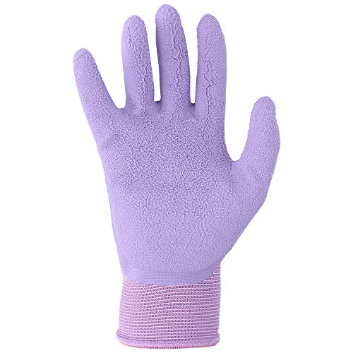 com-four® 2X Par de Guantes de Jardín en Talla 8 (M), Guantes de Protección para Mujeres, Guantes de Trabajo con Revestimiento de Goma, Guantes Jardín (02 Pares - Purpura Claro)