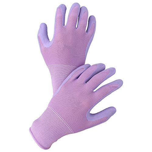 com-four® 2X Par de Guantes de Jardín en Talla 8 (M), Guantes de Protección para Mujeres, Guantes de Trabajo con Revestimiento de Goma, Guantes Jardín (02 Pares - Purpura Claro)