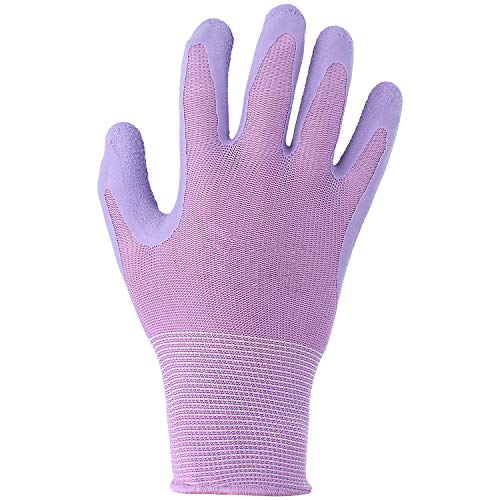 com-four® 2X Par de Guantes de Jardín en Talla 8 (M), Guantes de Protección para Mujeres, Guantes de Trabajo con Revestimiento de Goma, Guantes Jardín (02 Pares - Purpura Claro)