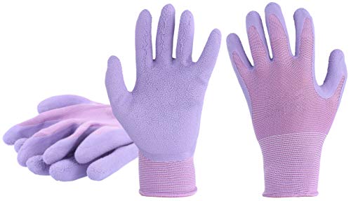 com-four® 2X Par de Guantes de Jardín en Talla 8 (M), Guantes de Protección para Mujeres, Guantes de Trabajo con Revestimiento de Goma, Guantes Jardín (02 Pares - Purpura Claro)