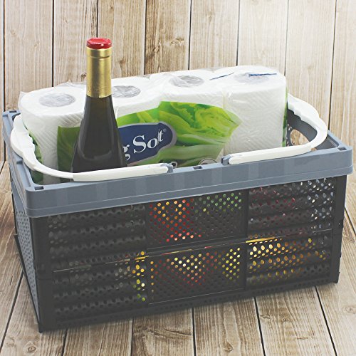 com-four® Caja Plegable con Asas de 16 litros - Caja de Transporte con Asas - Caja de Almacenaje Robusta - Cesta de Compras Plegable - 20 x 40 x 27 cm (01 Pieza - Gris)