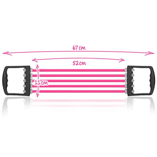 com-four® Expandir el Deporte - Expansor de Senos con 5 Puntos Fuertes - Expansor para el Entrenamiento en casa - Dispositivo de Entrenamiento para los músculos del Pecho, Brazos, Hombros (Rosado)