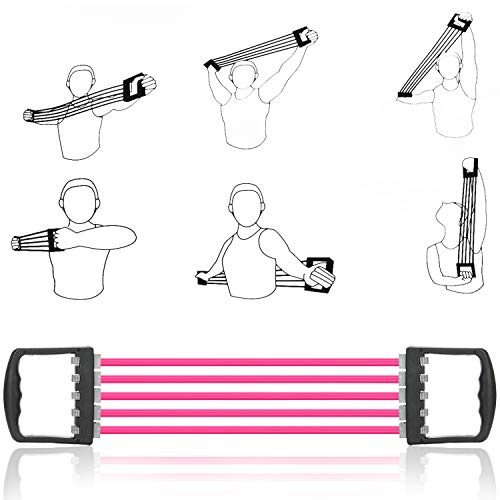 com-four® Expandir el Deporte - Expansor de Senos con 5 Puntos Fuertes - Expansor para el Entrenamiento en casa - Dispositivo de Entrenamiento para los músculos del Pecho, Brazos, Hombros (Rosado)