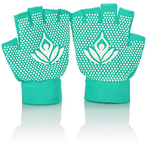 com-four® Guantes de Yoga y Almohadilla de Yoga - Guantes de Fitness con Agarre - Rodillera Antideslizante para Yoga y Pilates - Guantes sin Dedos para Fitness