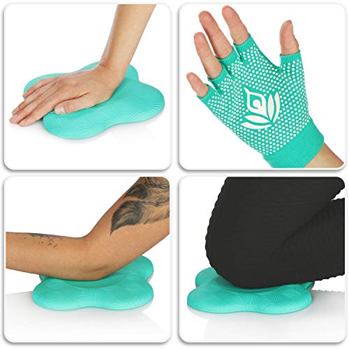 com-four® Guantes de Yoga y Almohadilla de Yoga - Guantes de Fitness con Agarre - Rodillera Antideslizante para Yoga y Pilates - Guantes sin Dedos para Fitness