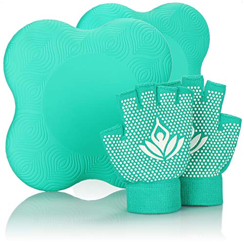 com-four® Guantes de Yoga y Almohadilla de Yoga - Guantes de Fitness con Agarre - Rodillera Antideslizante para Yoga y Pilates - Guantes sin Dedos para Fitness