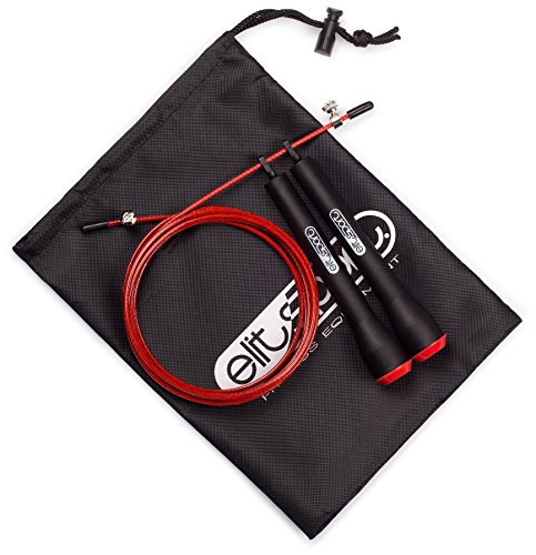 Comba de Velocidad ELIT - PRO - Jump Rope -Empuñadura Super Cómoda Para Mejor Control de Giro - Rodamientos Metálicos de Alta Calidad - Cable de Acero de 2.5 mm de Alta Velocidad con Recubrimiento de Plástico Color Negro - Ideal Para Dobles y Triples Pasa