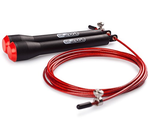 Comba de Velocidad ELIT - PRO - Jump Rope -Empuñadura Super Cómoda Para Mejor Control de Giro - Rodamientos Metálicos de Alta Calidad - Cable de Acero de 2.5 mm de Alta Velocidad con Recubrimiento de Plástico Color Negro - Ideal Para Dobles y Triples Pasa