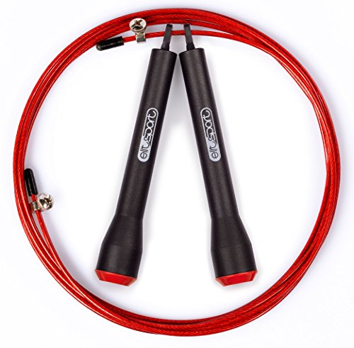 Comba de Velocidad ELIT - PRO - Jump Rope -Empuñadura Super Cómoda Para Mejor Control de Giro - Rodamientos Metálicos de Alta Calidad - Cable de Acero de 2.5 mm de Alta Velocidad con Recubrimiento de Plástico Color Negro - Ideal Para Dobles y Triples Pasa