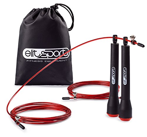 Comba de Velocidad ELIT - PRO - Jump Rope -Empuñadura Super Cómoda Para Mejor Control de Giro - Rodamientos Metálicos de Alta Calidad - Cable de Acero de 2.5 mm de Alta Velocidad con Recubrimiento de Plástico Color Negro - Ideal Para Dobles y Triples Pasa