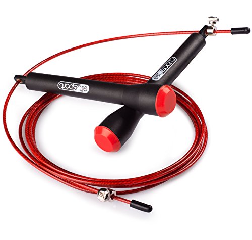 Comba de Velocidad ELIT - PRO - Jump Rope -Empuñadura Super Cómoda Para Mejor Control de Giro - Rodamientos Metálicos de Alta Calidad - Cable de Acero de 2.5 mm de Alta Velocidad con Recubrimiento de Plástico Color Negro - Ideal Para Dobles y Triples Pasa