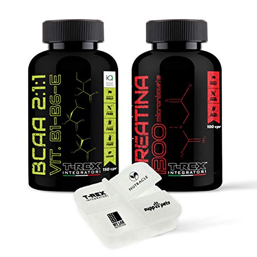 COMBO DE PRE-ENTRENAMIENTO: CREATINE 1300 100 comprimidos de 1,3g Creatina Monohidratada + BCAA 2:1:1 Aminoácidos ramificados 200 comprimidos 100% CALIDAD KYOWA + Pastillero