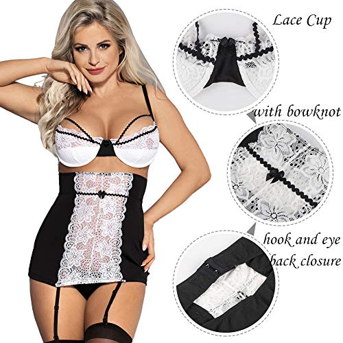 comeondear Mujer Conjunto de Lencería 3 Piezas Encaje Sujetador Push Up con Tanga y Liguero de Cintura Alta Talla Grande M-5XL comeondear Mujer Conjunto de Lencería 3 Piezas Encaje Sujetador Push Up con Tanga y Liguero de Cintura Alta Talla Grande M-5XL