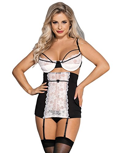 comeondear Mujer Conjunto de Lencería 3 Piezas Encaje Sujetador Push Up con Tanga y Liguero de Cintura Alta Talla Grande M-5XL comeondear Mujer Conjunto de Lencería 3 Piezas Encaje Sujetador Push Up con Tanga y Liguero de Cintura Alta Talla Grande M-5XL