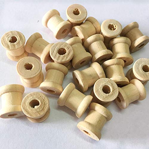 COMEYOU 100 Unids Mini Color Natural Carretes Vacíos de Madera Hilo Cintas de Hilo Bobinas Cables de Alambre Bobinas Adornos, 14mmx12mm