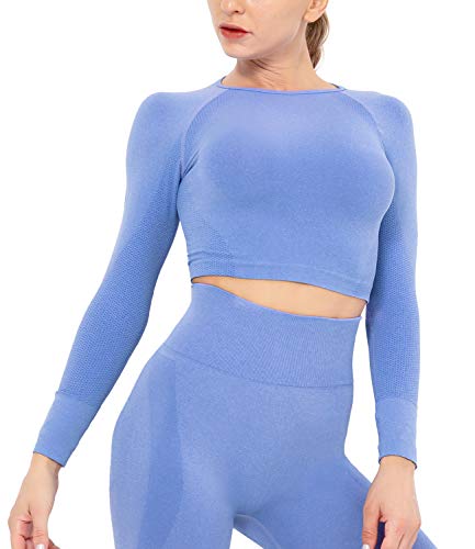 COMFREE Mujer Camiseta de Manga Larga Camiseta Deportiva de Manga Larga para Fitness Yoga Running Secado Rápido Long Sleeve Crop Top de Deporte