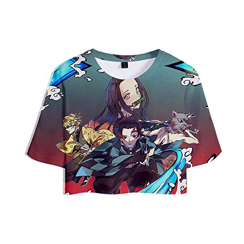 Comics Kimetsu no Yaiba 3D Color Impreso Umbilical Mujer Camiseta Verano CV Model M