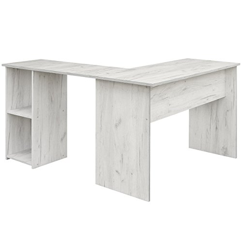 COMIFORT Escritorio Forma L - Mesa de Estudio con Estantería de Estructura Firme, Moderna y Minimalista con 2 Baldas Espaciosas y de Gran Capacidad, Color Kraft