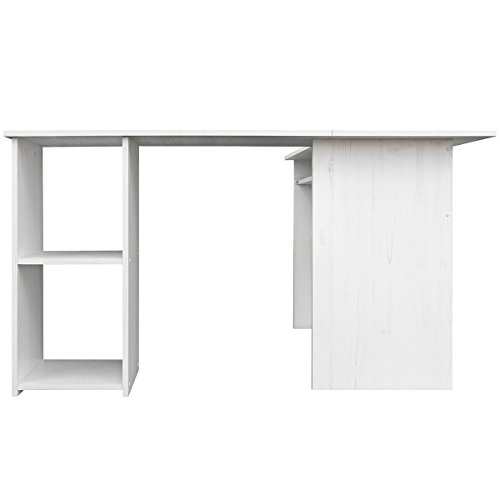 COMIFORT Escritorio Forma L - Mesa de Estudio con Estantería de Estructura Firme, Moderna y Minimalista con 2 Baldas Espaciosas y de Gran Capacidad, Color Blanco