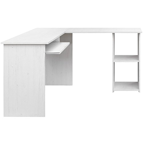 COMIFORT Escritorio Forma L - Mesa de Estudio con Estantería de Estructura Firme, Moderna y Minimalista con 2 Baldas Espaciosas y de Gran Capacidad, Color Nordic