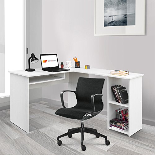 COMIFORT Escritorio Forma L - Mesa de Estudio con Estantería de Estructura Firme, Moderna y Minimalista con 2 Baldas Espaciosas y de Gran Capacidad, Color Nordic COMIFORT Escritorio Forma L - Mesa de Estudio con Estantería de Estructura Firme, Moderna y Minimalista con 2 Baldas Espaciosas y de Gran Capacidad, Color Nordic