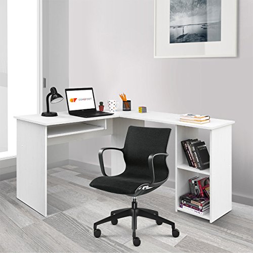 COMIFORT Escritorio Forma L - Mesa de Estudio con Estantería de Estructura Firme, Moderna y Minimalista con 2 Baldas Espaciosas y de Gran Capacidad, Color Nordic