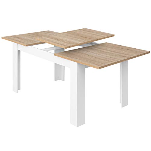 COMIFORT Mesa de Comedor- Mueble Extensible, de Estilo Moderno, Muy Resistente, con Medidas de 140/190 x 90 x 78 cm, Fabricado en Europa, Color Blanco y Roble