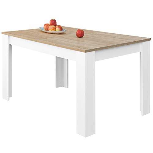 COMIFORT Mesa de Comedor- Mueble Extensible, de Estilo Moderno, Muy Resistente, con Medidas de 140/190 x 90 x 78 cm, Fabricado en Europa, Color Blanco y Roble