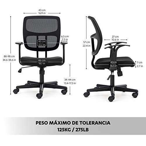 COMIFORT Silla de Escritorio, Sillas de Oficina Ergonomica de Malla Alta para Despacho y Ordenador, Sillas Juvenil con Ruedas, Mecanismo de Altura Ajustable y Regulable Negro