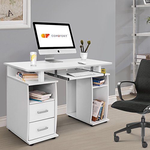 COMIFORT T05B - Mesa de Ordenador, Escritorio, Mesa de Oficina, 115x55x76 cm, Color Blanco COMIFORT T05B - Mesa de Ordenador, Escritorio, Mesa de Oficina, 115x55x76 cm, Color Blanco