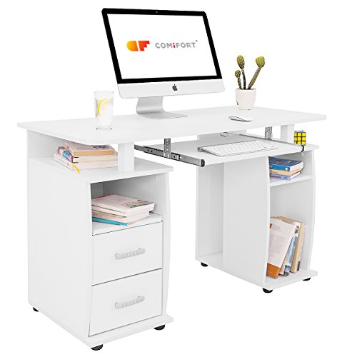 COMIFORT T05B - Mesa de Ordenador, Escritorio, Mesa de Oficina, 115x55x76 cm, Color Blanco