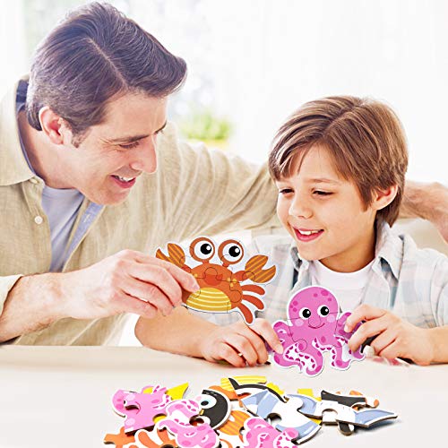 Comius Sharp Puzzle de Madera, 6 Pack Rompecabezas Puzzle Juguetes Bebes para Niños de 1 2 3 4 5 Años Montessori Educativos Regalos 3D Patrón Puzles con Caja de Rompecabezas de Metal (Ocean)