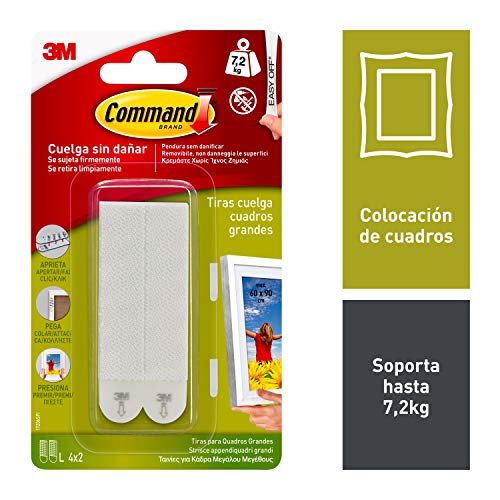 Command 17206 Pack de 8 tiras para cuadros grandes color blanco, Set de 8 Piezas Command 17206 Pack de 8 tiras para cuadros grandes color blanco, Set de 8 Piezas