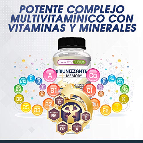 Complejo multivitamínico a base de vitaminas y minerales | Multivitamínico con vitaminas C, E, B3, B5, A, B6, B2, B1, B9, B12, D3, zinc y hierro | Mejora y fortalece la memoria | 60 comprimidos