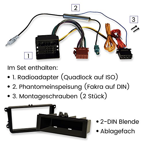 Completo Set de Montaje para Radio de Coche con navegador, para Volkswagen, 2-DIN y 1-DIN, Adaptador ISO, con alimentación Phantom y Fakra
