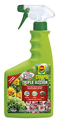 Compo Triple Acción Protección contra Insectos, Hongos y ácaros, para Plantas de Interior y Exterior, Resultados en 24h, Envase pulverizador, 750 ml