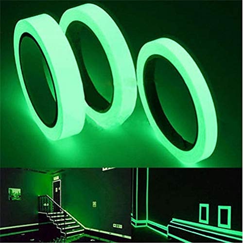 Comtervi Cinta adhesiva fluorescente, cinta de advertencia de fósforo, cinta luminosa, brilla en la oscuridad, impermeable, cinta luminosa, tamaño 2 cm x 1 m (verde)