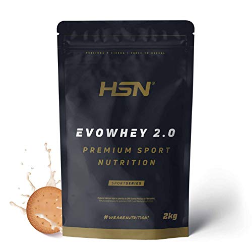 Concentrado de Proteína de Suero Evowhey Protein 2.0 de HSN | Whey Protein Concentrate| Batido de Proteínas en Polvo | Vegetariano, Sin Gluten, Sin Soja, Sabor Galletas, 2Kg