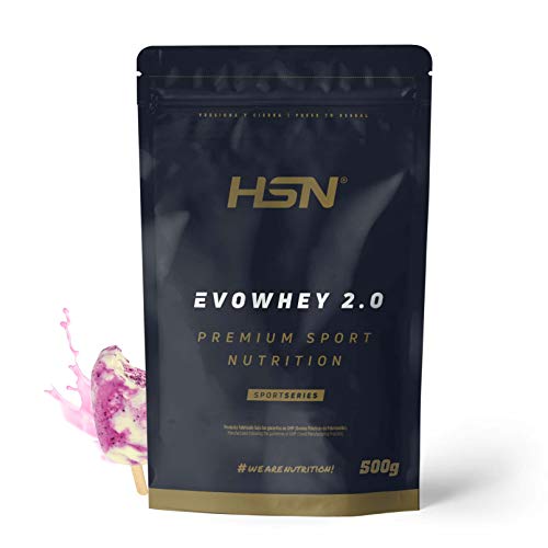 Concentrado de Proteína de Suero Evowhey Protein 2.0 de HSN | Whey Protein Concentrate| Batido de Proteínas en Polvo | Vegetariano, Sin Gluten, Sin Soja, Sabor Frambuesa, 500gr