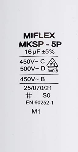 Condensador de Arranque del Motor Miflex, 16µF, 450 V, 40 x 78 mm, conexión M8