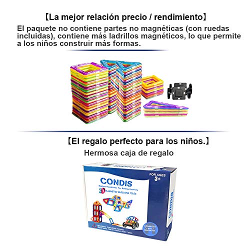 Condis Bloques de Construcción Magnéticos para niños, Juegos de Viaje Construcciones Magneticas imanes Regalos cumpleaños Juguetes Educativos para Niños Niñas de 2 3 4 5 6 7 8 Años Infantil, 78 Piezas