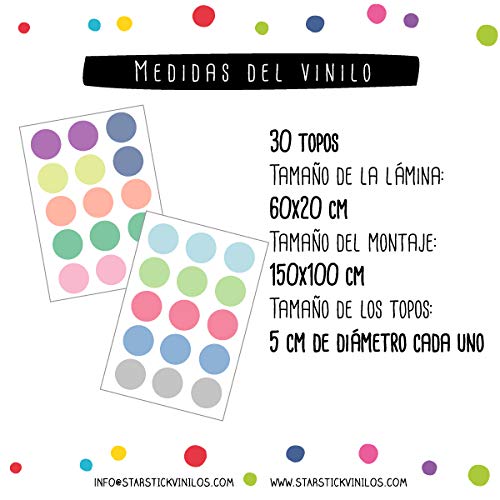 Confeti de colores. Tonos pastel - Vinilo infantil de topos - 30 topos