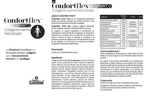 Confortflex® Sport colageno marino hidrolizado 10 gr. con minerales, l-carnitina, curcuma, acido hialuronico y vitaminas C, D-3 y K-2. 22 stick