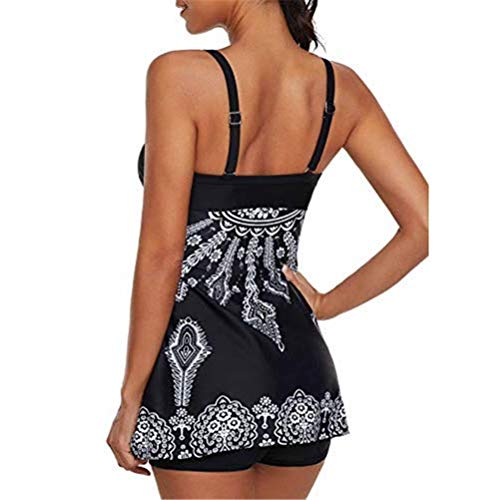 Conjunto Bikini Mujer Dos Piezas Estampado Falda Verano para Playa Ropa de Baño Punto Floral Sin Manga Tirante Talla Grande Tankini Falda Y Pantalones Cortos Conjuntos Dividido bañadores Bikinis